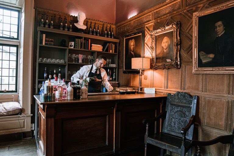 The panelled Carriage House bar, Tissington Hall