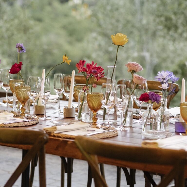 Colourful table setting in the hall, Torre Sever
