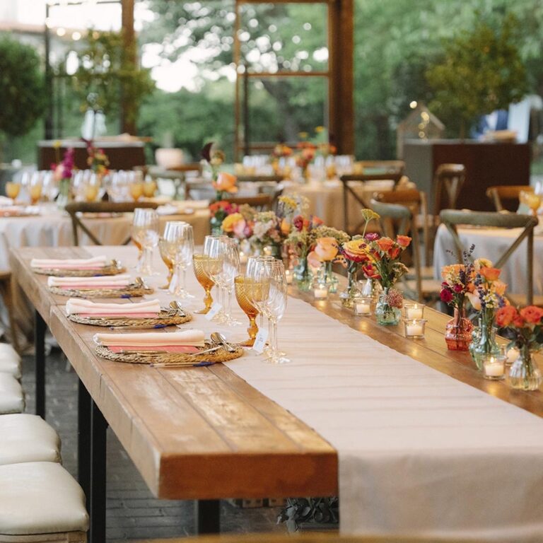 Long wooden banquet table in the hall, Torre Sever