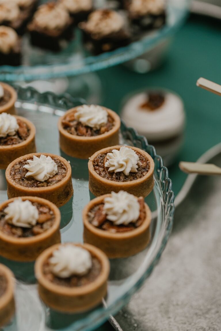 Pecan tartlets on glass stands at a wedding reception, Trinity House on Tower Hill