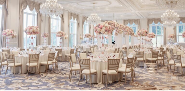 The ballroom with floral centrepieces, Trump Turnberry