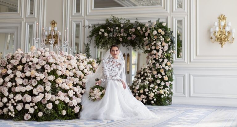 A bride before a floral arch, Trump Turnberry
