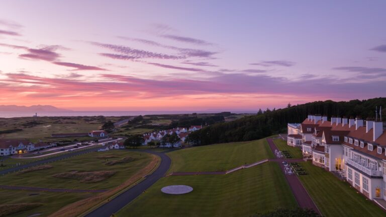 The hotel and grounds at sunset, Trump Turnberry