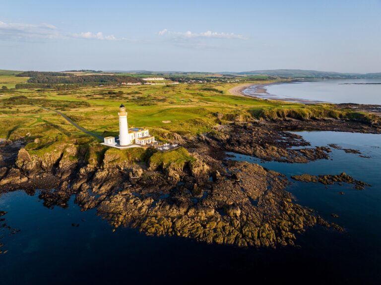 Aerial view of the Turnberry Lighthouse, Trump Turnberry