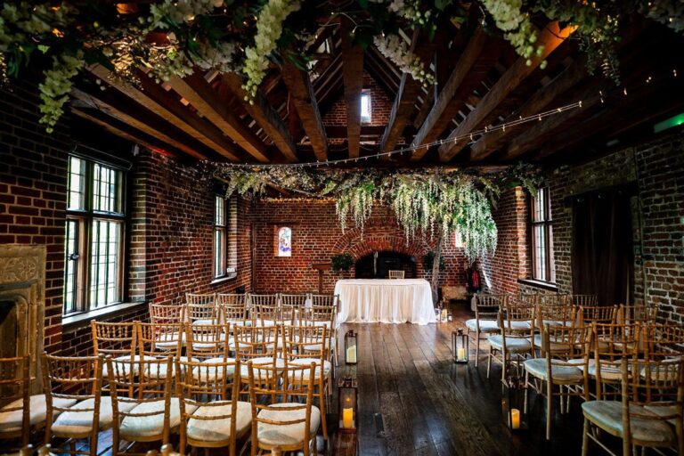 The Tudor Gallery with greenery garland, Tudor Barn Eltham