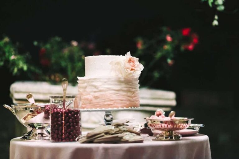 pink ruffle wedding cake at castello di vincigliata florence, Tuscan Wedding Cakes