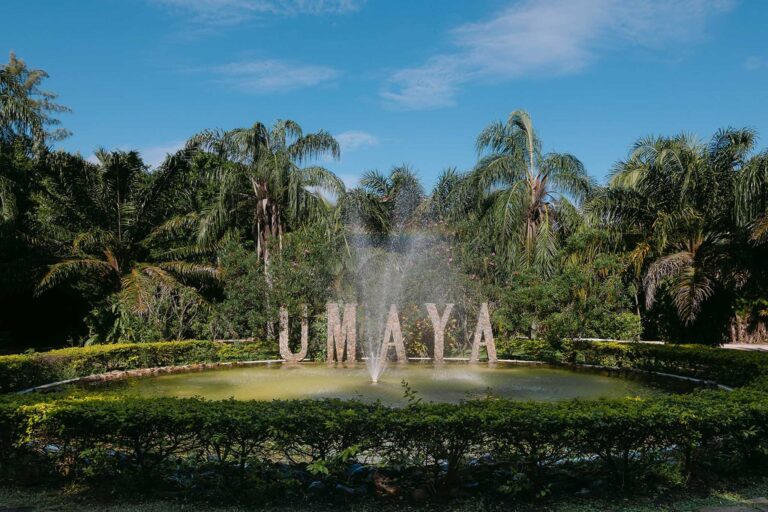 Resort entrance with the Umaya fountain, Umaya Resort and Adventures