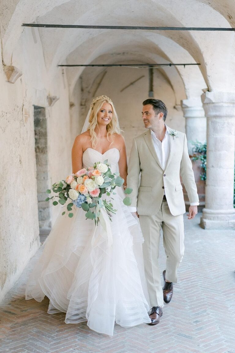 Walking out through the Romanesque arcade, Umbria Weddings and Events