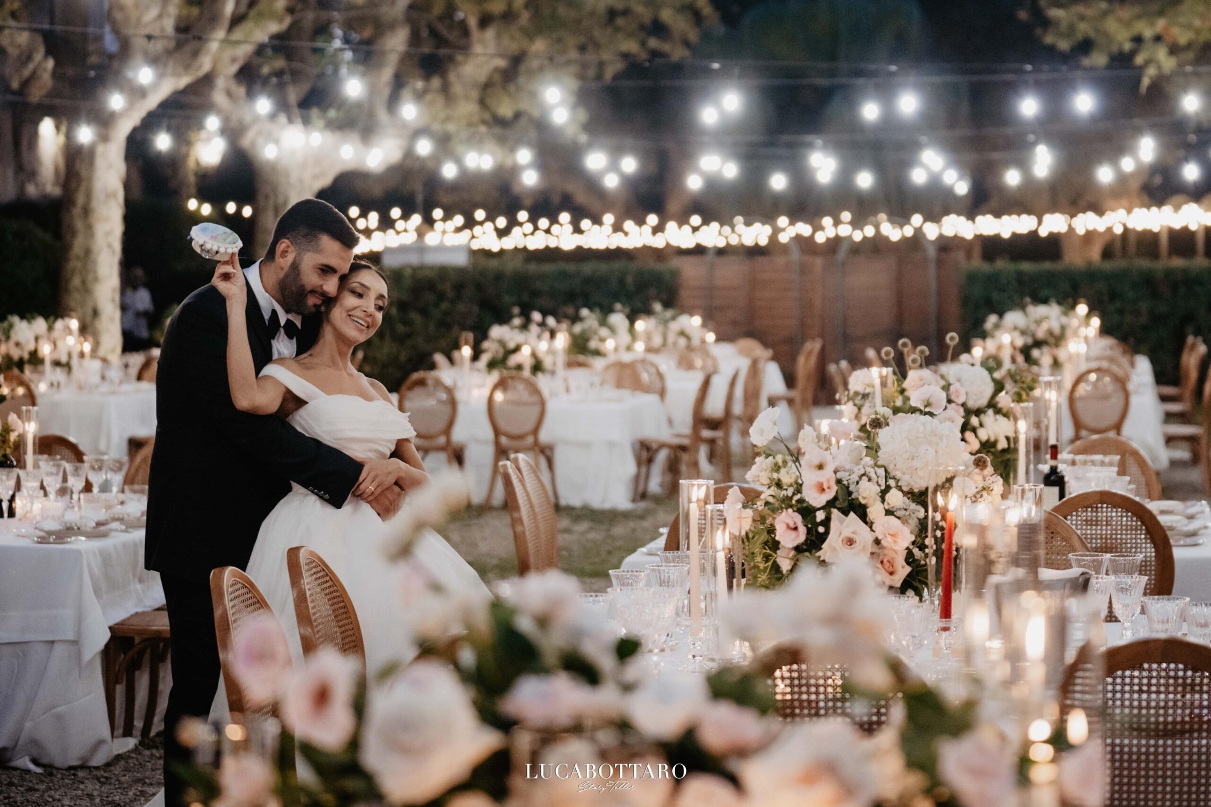UMX Crew: Wedding tables under festoon lights