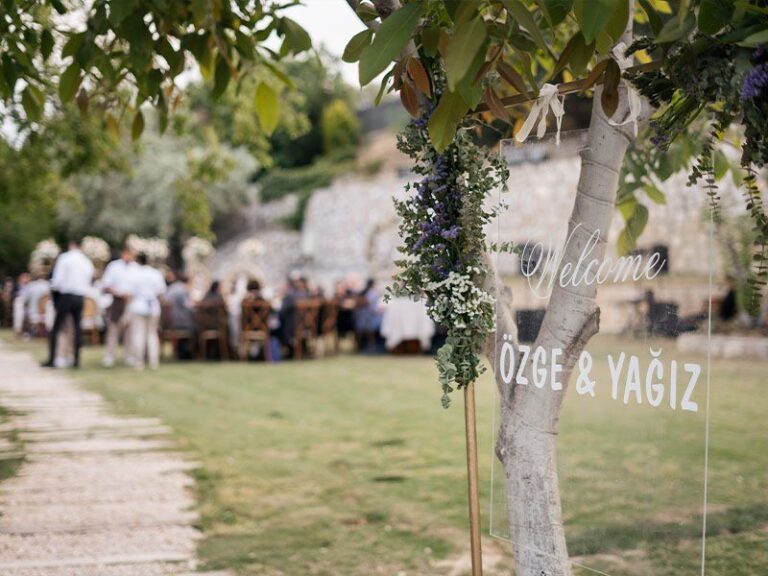 Chairs set out on the lawn for an outdoor ceremony, Urla Sahne
