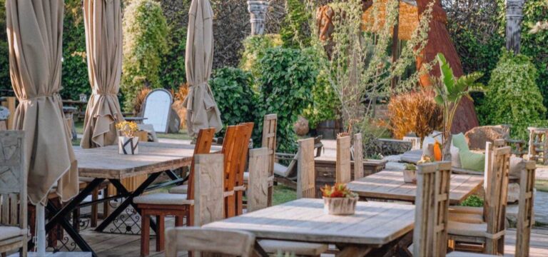 Tables laid on the terrace, Urla Sahne