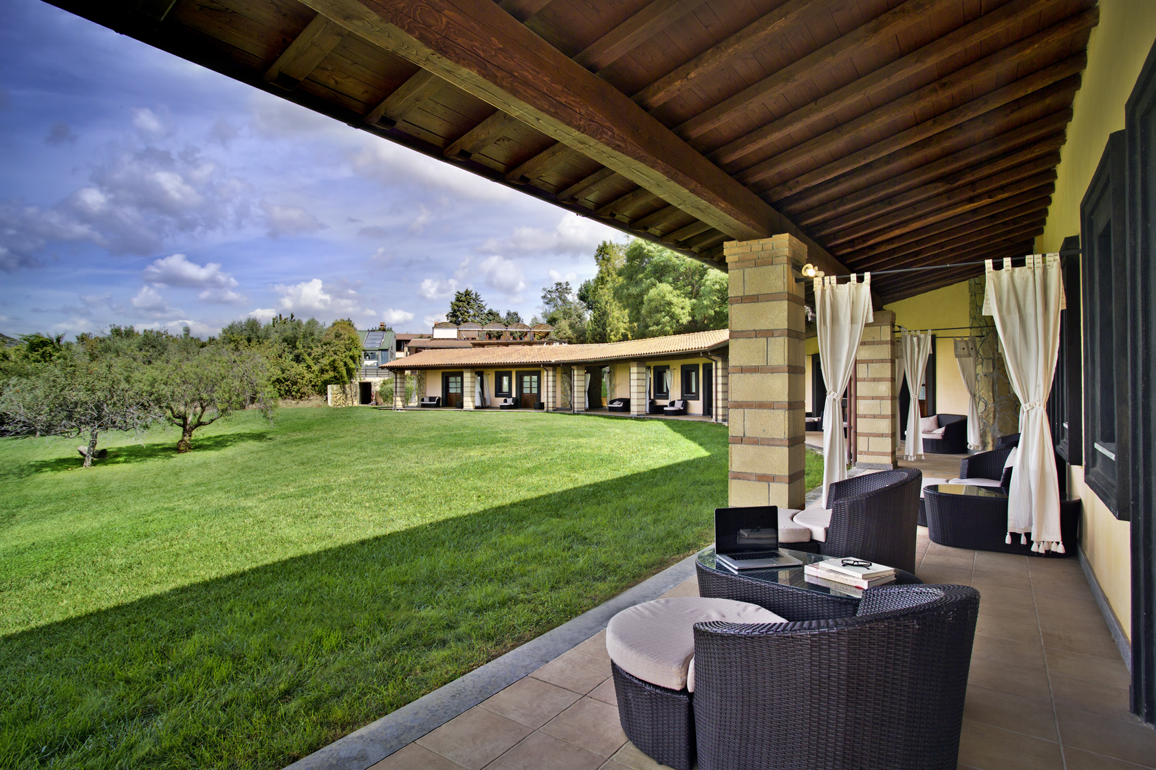 The long terrace and lawn at the hotel, Valle del Marta