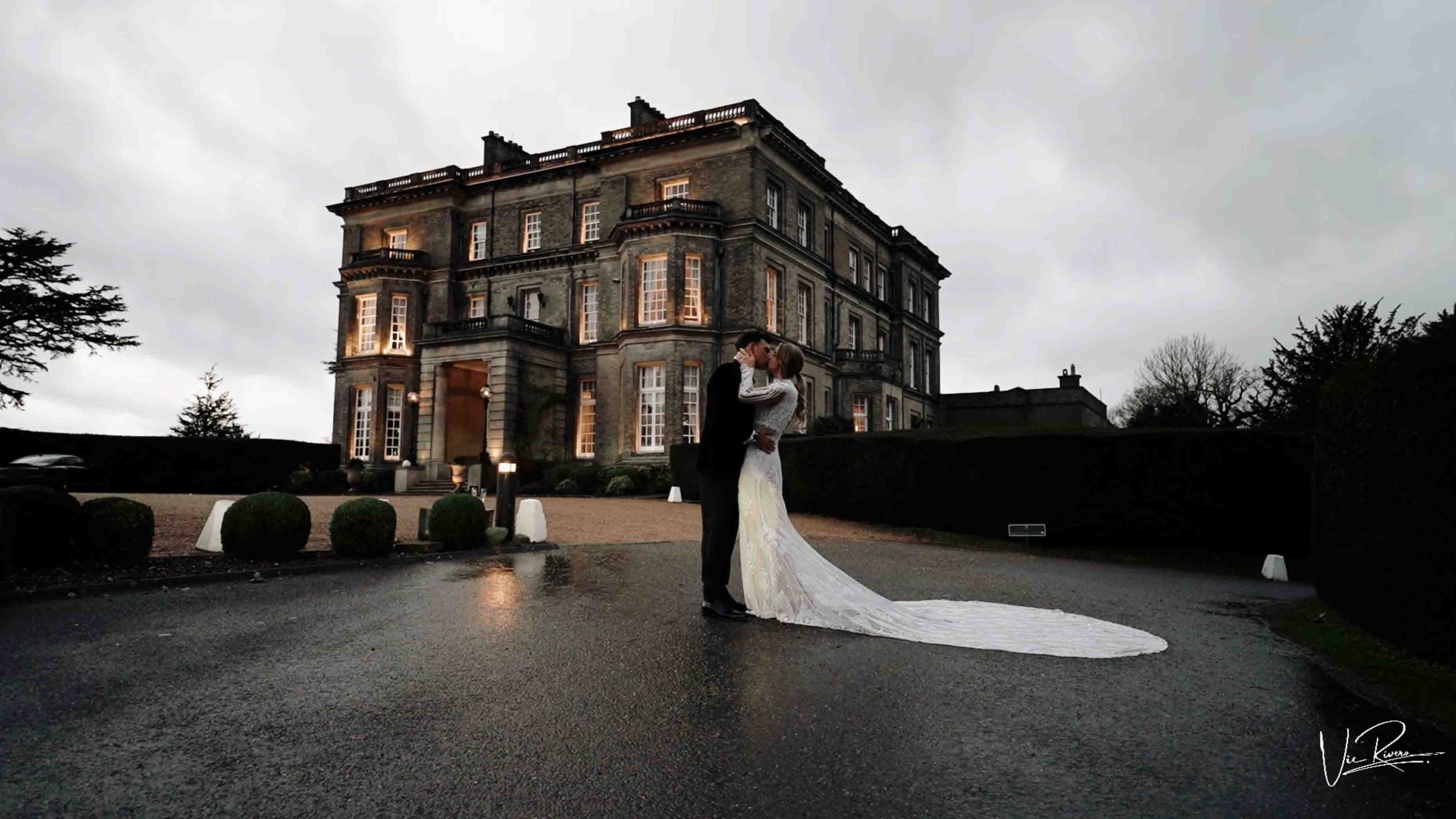 Georgie and Olly at dusk in front of Hedsor House, Buckinghamshire, Vic Rivero Films