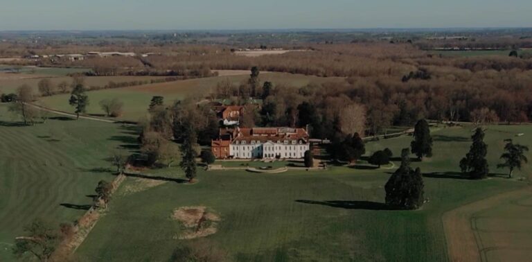 Aerial view of Gosfield Hall, Essex, from Paul and Hollie's wedding film, Vic Rivero Films