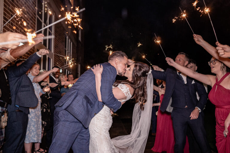 A sparkler send-off at night, Hawkstone Hall, Shropshire, Victoria Amrose Photography
