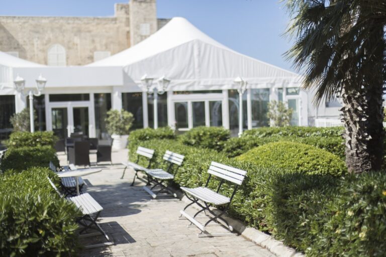 The marquee terrace and clipped hedges, Villa Arrigo