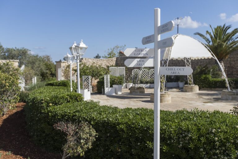 The garden signpost and marquee, Villa Arrigo