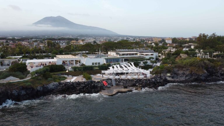 Aerial: Villa Balke, White Marquee, Bay of Naples, Villa Balke