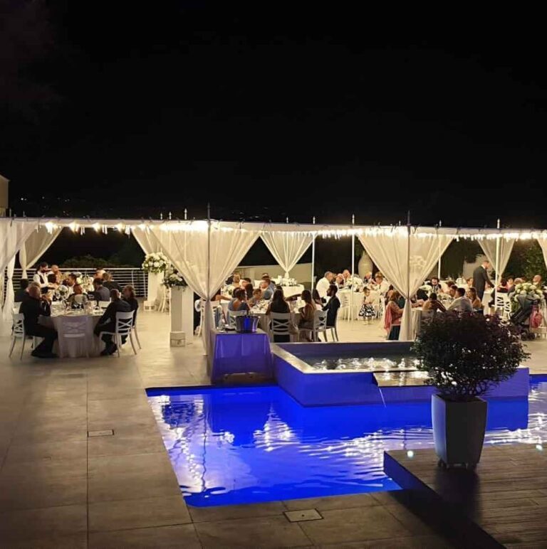 The Pool Terrace and Reception at Night, Villa Balke