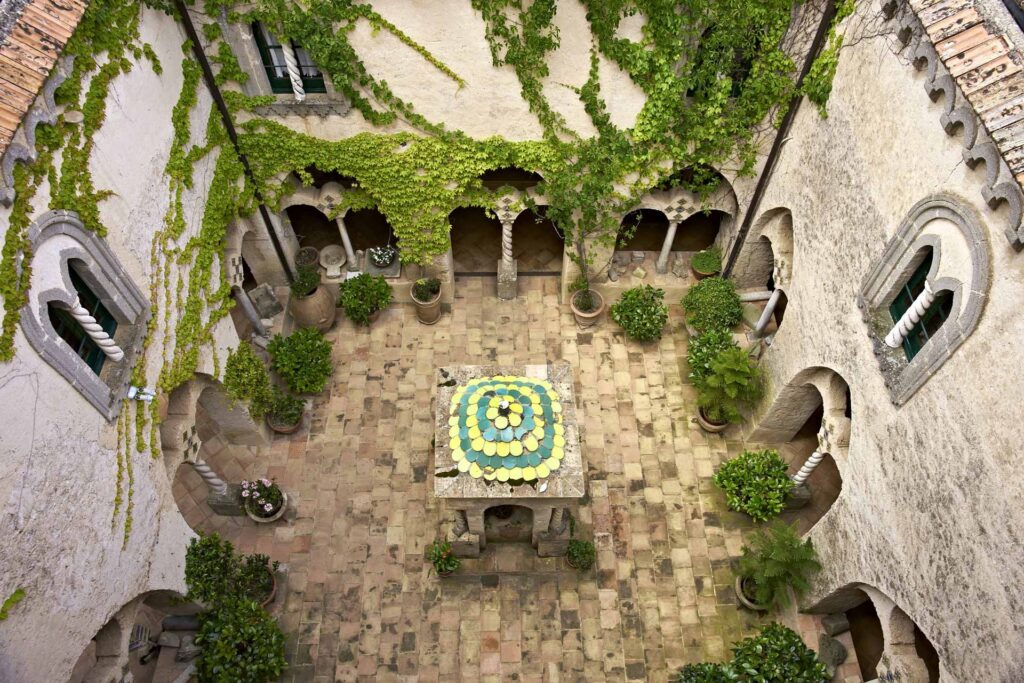 Cloister courtyard seen from above, covered in climbing plants, Villa Cimbrone