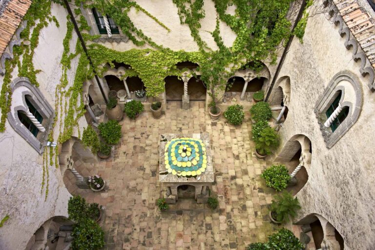 Cloister courtyard seen from above, covered in climbing plants, Villa Cimbrone