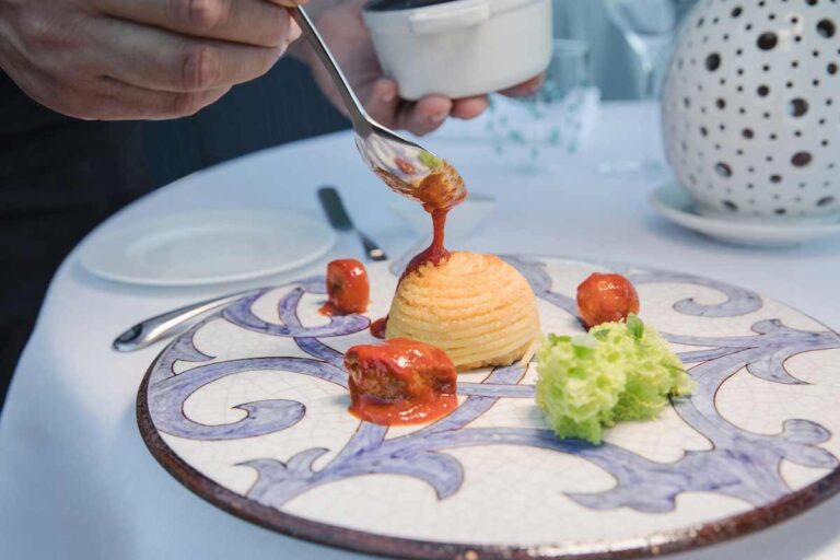 A plated dessert on a majolica plate, Villa Cimbrone