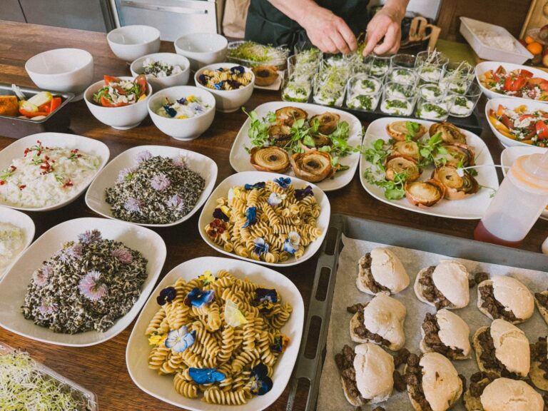 A buffet of salads, pasta and oysters, Villa la Tosca