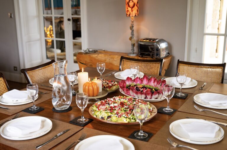 A set dining table in the villa dining room, Villa la Tosca