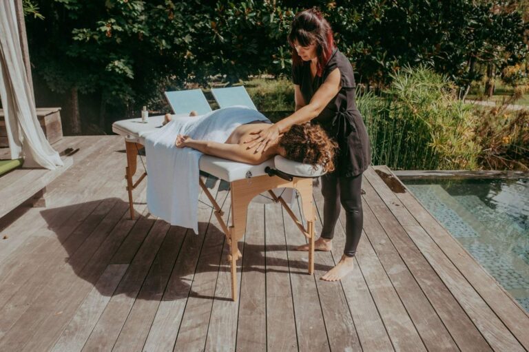 Massage on the deck beside the pool, Villa la Tosca