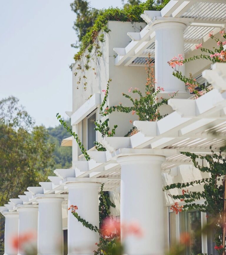Whitewashed terraces and columns, Villa Maçakızı Bodrum