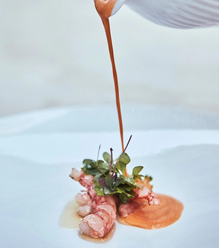 Sauce poured over a seafood dish, Villa Maçakızı Bodrum