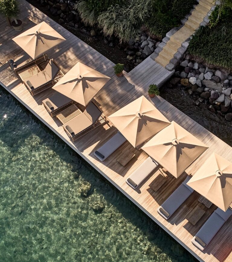 Sun deck with loungers and umbrellas, Villa Maçakızı Bodrum