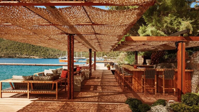 Shaded terrace by the water, Villa Maçakızı Bodrum