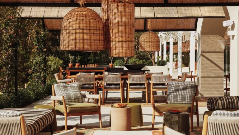 Lounge terrace with woven pendants, Villa Maçakızı Bodrum
