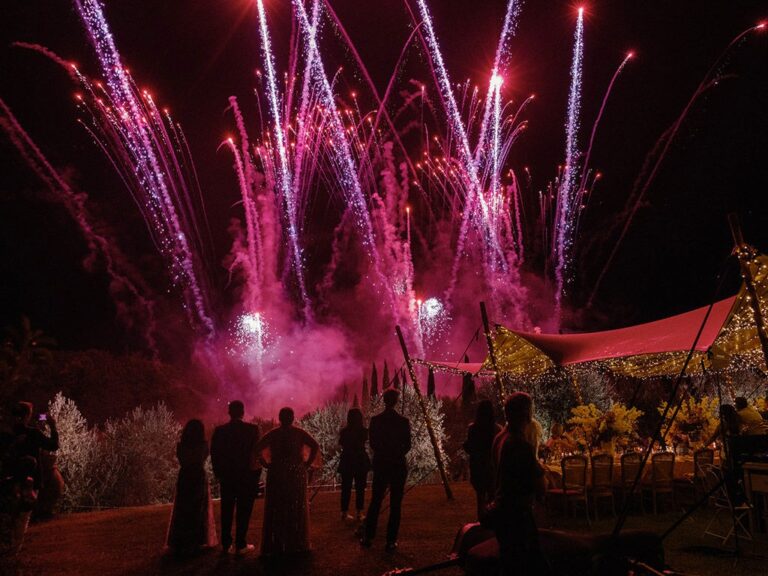Fireworks over the estate at night, Villa Mangiacane