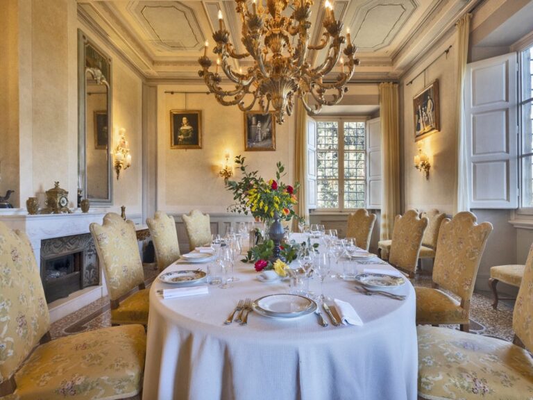 The dining room set for dinner, Villa Mangiacane