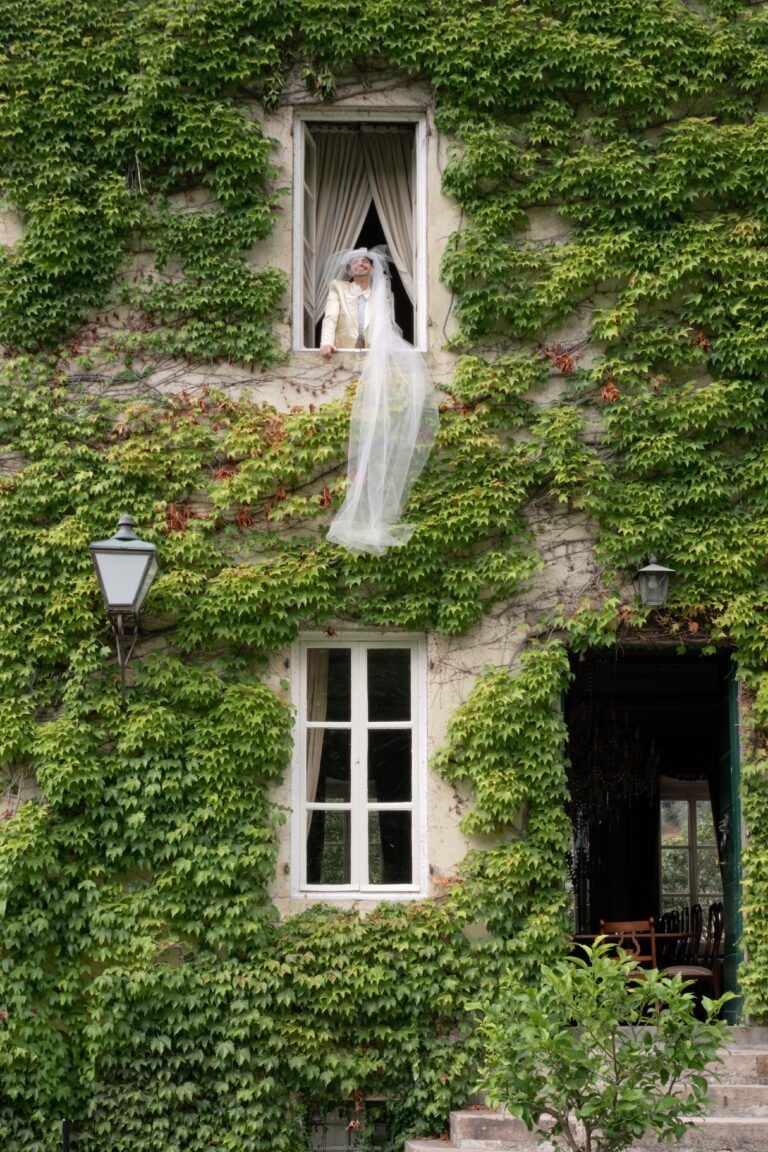 The chapel facade, draped in wisteria, Villa Michaela, Villa Michaela