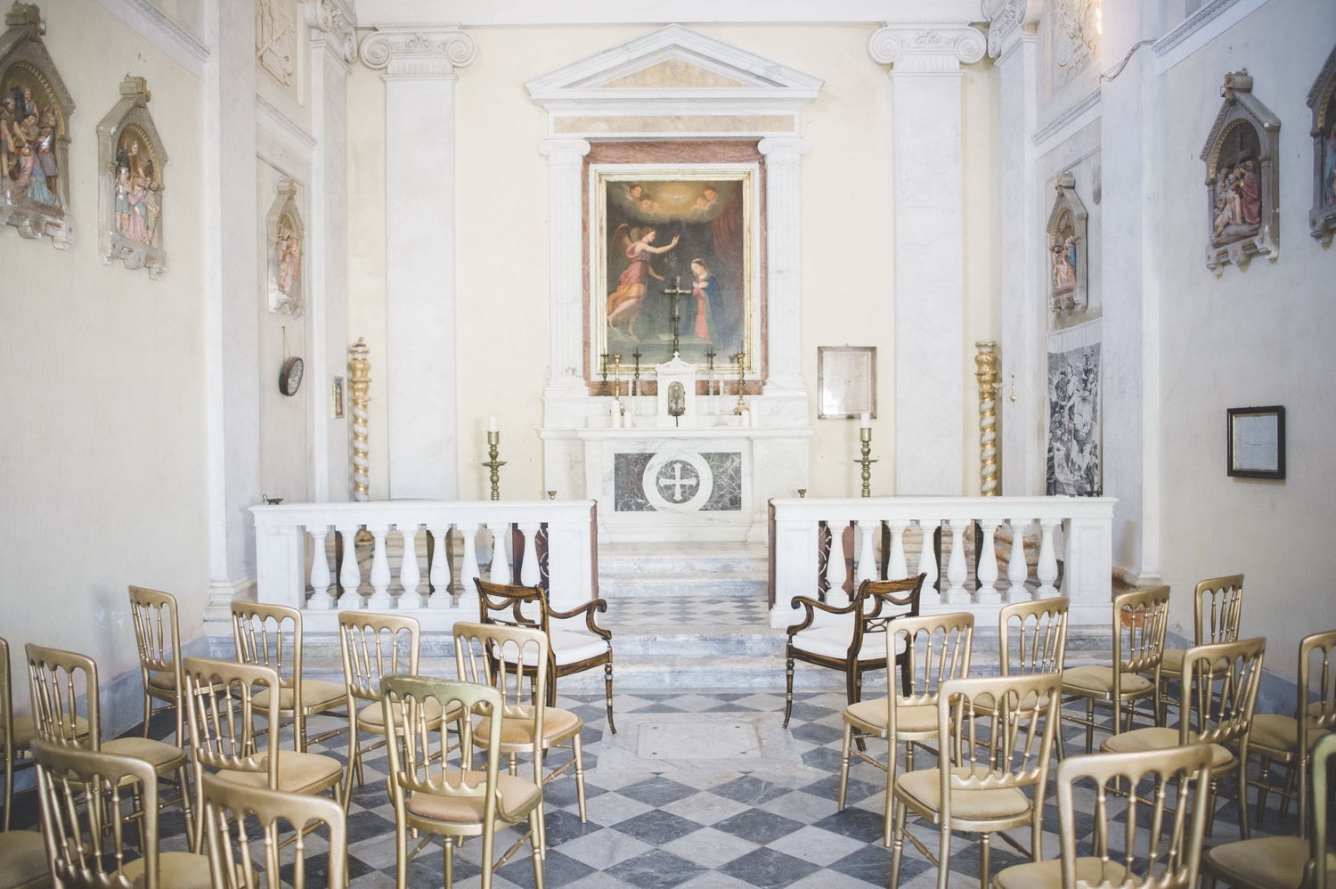The chapel interior, set for a civil ceremony, Villa Michaela