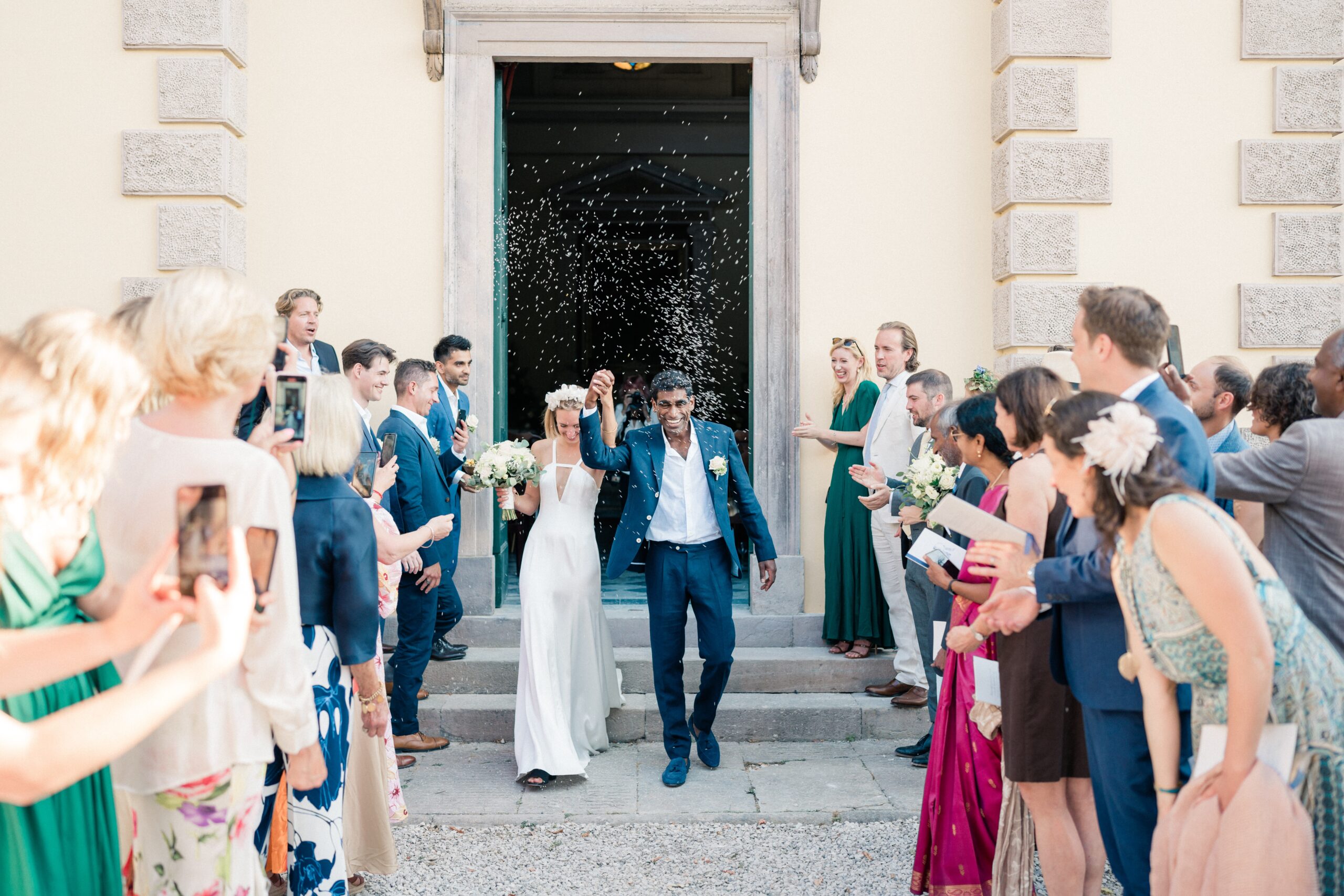 Bride and groom leaving the chapel, Villa Michaela
