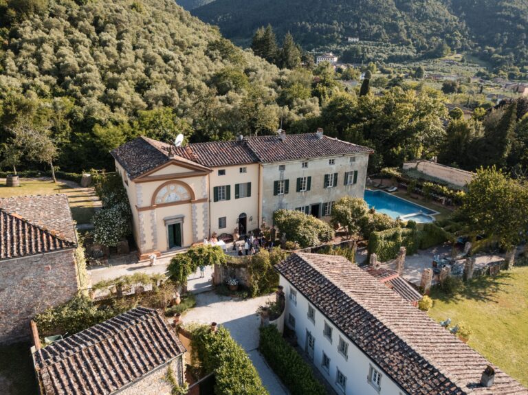 Villa Michaela from the air, with the pool and olive groves, Villa Michaela