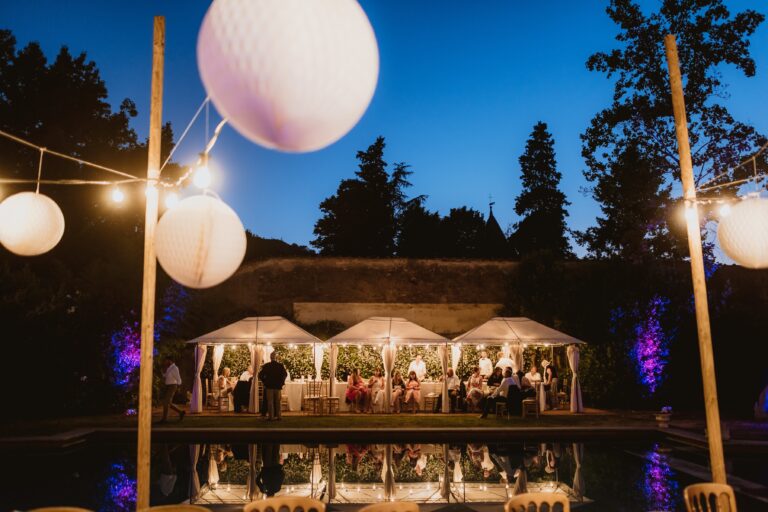 An evening marquee over the pool, Villa Michaela