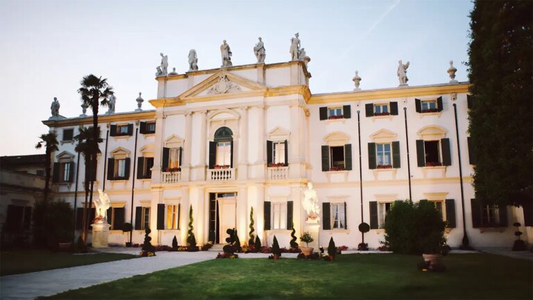 The villa facade in evening light, Villa Mosconi Bertani