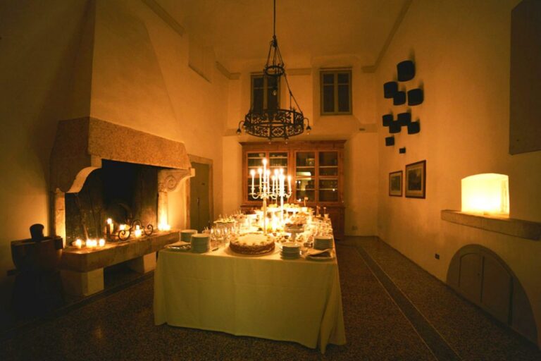 Dinner by the fireplace in the Antica Cucina, Villa Mosconi Bertani