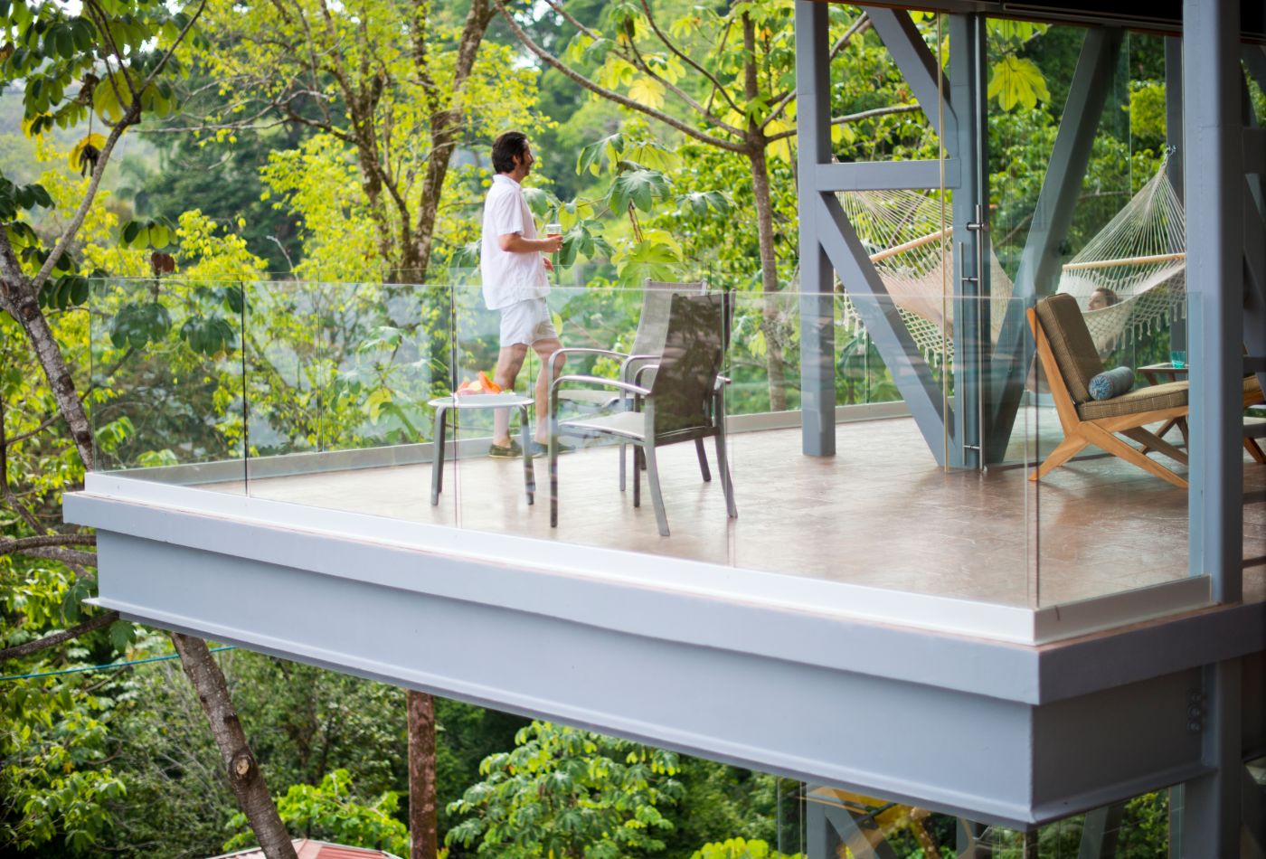 Guest suite terrace cantilevered over the rainforest, Villa Punto de Vista