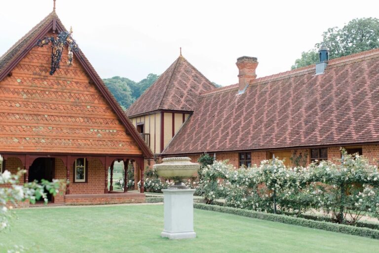 The estate buildings in red brick, Waddesdon Manor