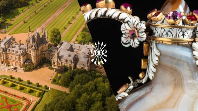 The rococo aviary and the parterre, from the air, Waddesdon Manor