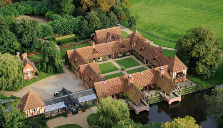 The Dairy and its courtyards, from the air, Waddesdon Manor