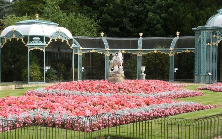 The parterre in bloom, and the aviary, Waddesdon Manor