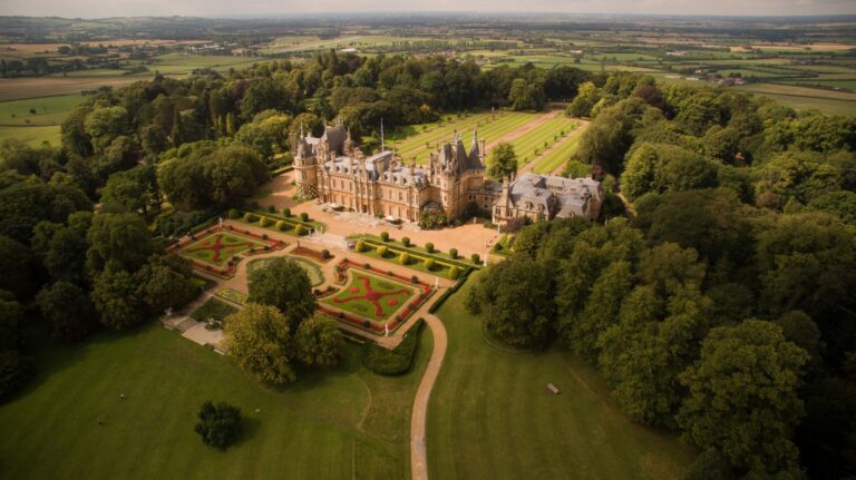 The manor and its landscape, from the air, Waddesdon Manor