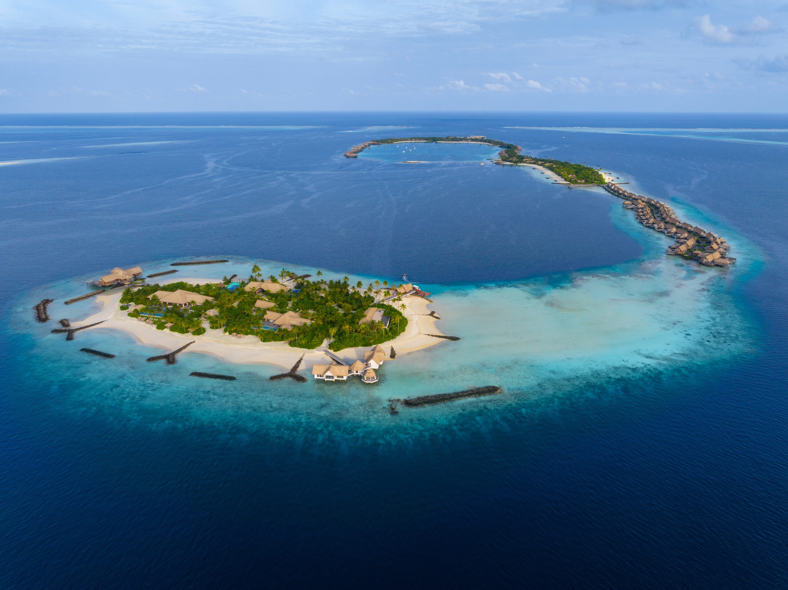 Aerial view of Ithaafushi - The Private Island, part of the resort, Waldorf Astoria Maldives Ithaafushi
